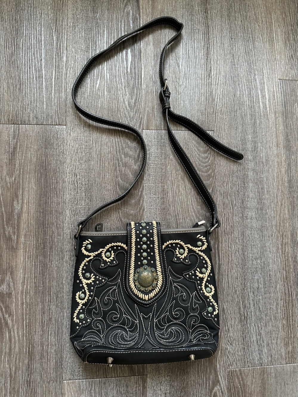 Black Montana West Western Boho Embroidered Crossbody Shoulder Bag